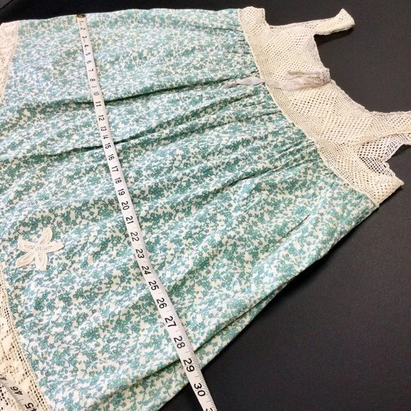 Frippery Women's Blue Green Crochet Floral Lace Trim Sleeveless Top Size Medium - Picture 10 of 12